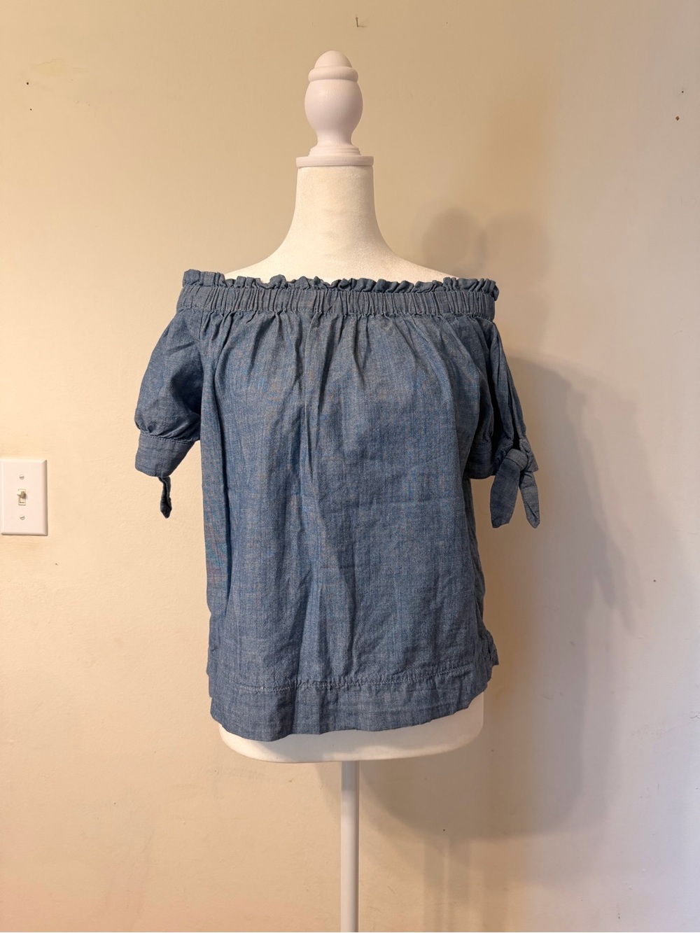 Madewell Blue Denim Off-Shoulder Tie-Sleeve Top